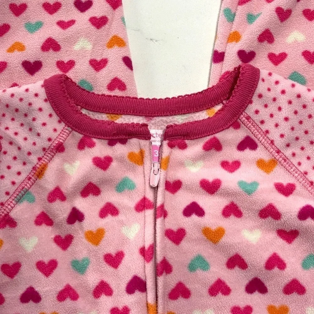 Carter’s | Girls Pink Hearts Valentine’s Day Footed Sleeper Pajamas Pjs 3T